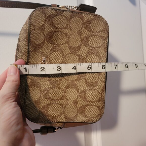 COACH Mini Camera Bag In Signature Canvas Khaki Saddle - Picture 10 of 16